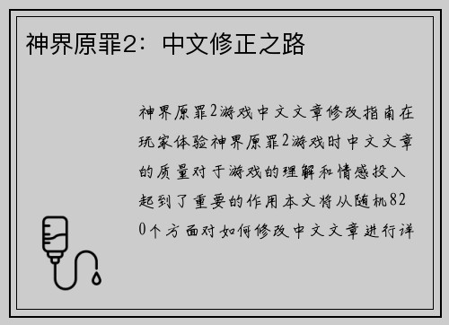 神界原罪2：中文修正之路